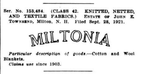 Miltonia Mills Trademark - 1921