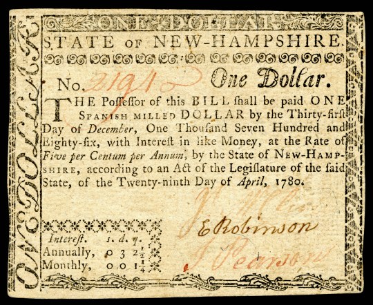 NH Paper Dollar - 1780